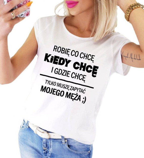 Koszulka damska "Muszę zapytać męża" Moocha czarny