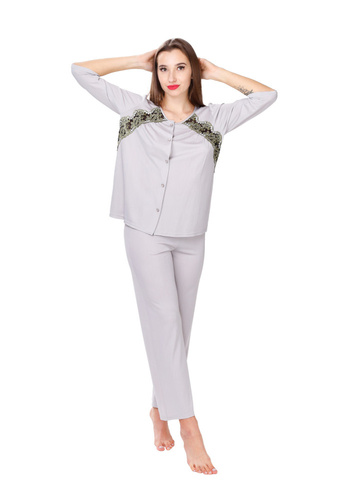 Piżama dwuczęściowa na guziki 84118 Mewa popielaty 