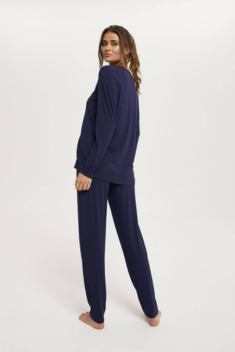 Piżama Damska długi rękaw, długie spodnie Song Italian Fashion - granatowy