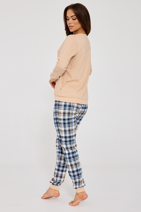 Bawełniana piżama damska Cornette 671/425 Bears | Nadruk misia i spodnie w kratkę