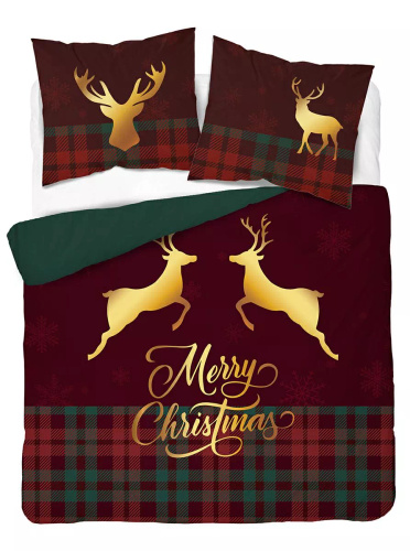 Detexpol Christmas Dreams 5827 A w kratę z reniferami Merry Christmas– pościel bawełniana świąteczna 100% bawełna