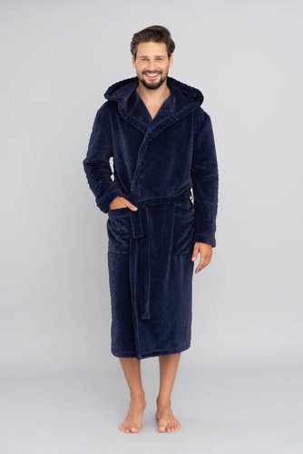 Szlafrok męski z kapturem Zygmunt Italian Fashion- granatowy 