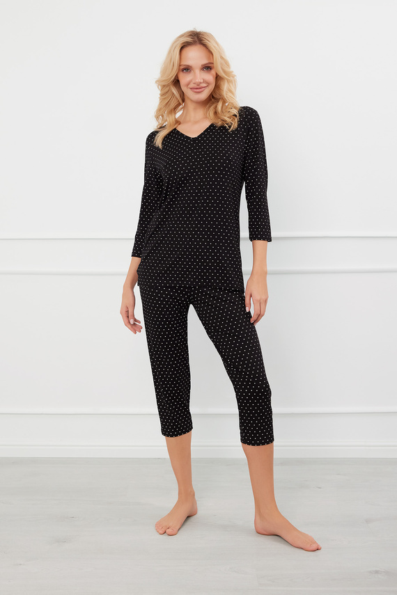 Piżama Damska 3/4 rękaw, 3/4 spodnie Puntini Italian Fashion - czarny