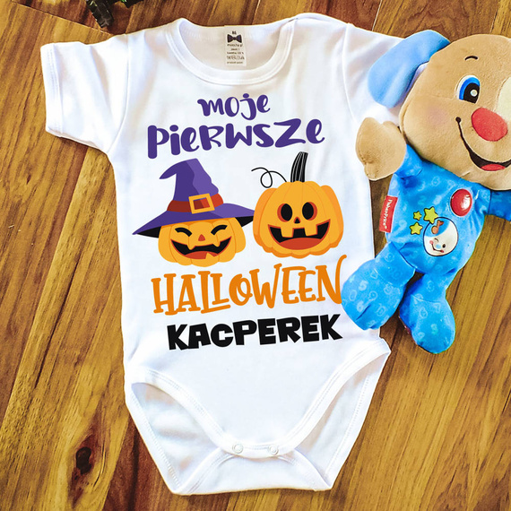 Body krótki rękaw "Moje pierwsze HALLOWEEN z dowolnym imieniem" Moocha biały 