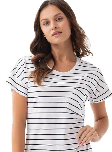 Koszula Nocna z Krótkim Rękawem 206 Luna -granatowy