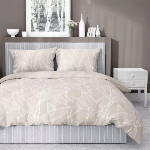 Pościel satynowa liście 5087 A Detexpol beżowy 