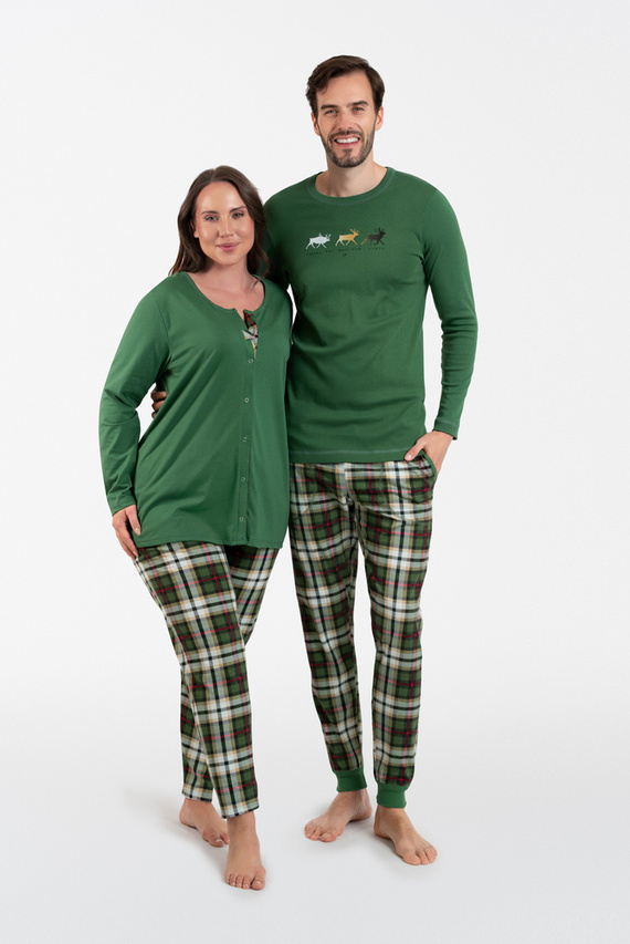 Piżama Damska rozpinana długi rękaw, długie spodnie Asama Italian Fashion zielony/druk