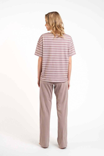 Piżama Damska krótki rękaw, długie spodnie Betty Italian Fashion - cappuccino/druk cappuccino