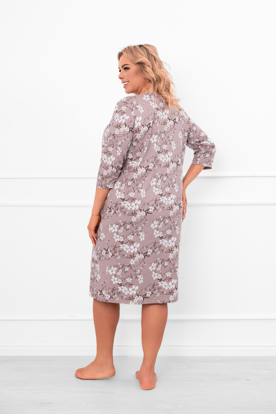 Koszula nocna Oszima z bawełny klasyczna 3/4 rękaw z kontrastowym nadrukiem Italian Fashion