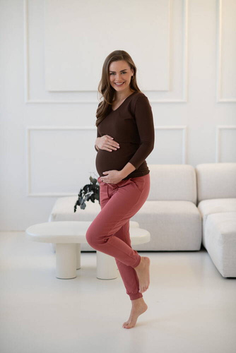 Milk Shirt Bluzka do karmienia i ciążowa z dekoltem w serek czekoladowy 