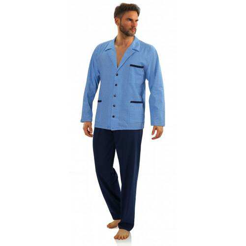 Bawełniana piżama męska, rozpinana 2210/15 Sesto Senso - granatowy