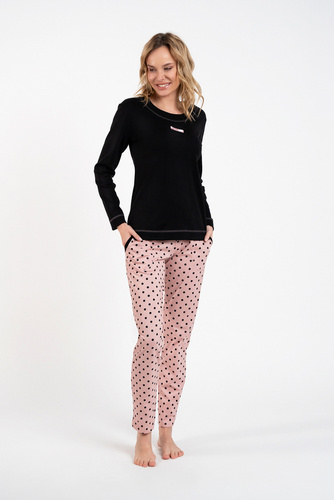 Piżama Damska długi rękaw, długie spodnie Bonilla Italian Fashion- czarny/druk 