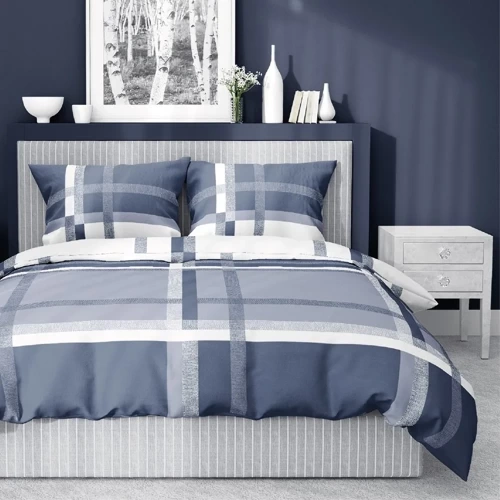 Pościel satynowa 4674 B Home Satin krata Detexpol niebieski