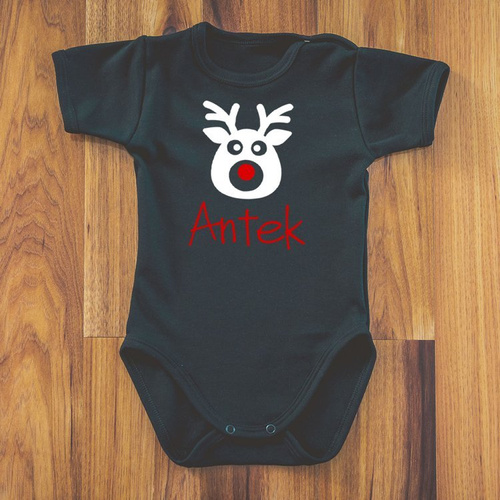 Body krótki rękaw " Reniferem z imieniem" Moocha czarny