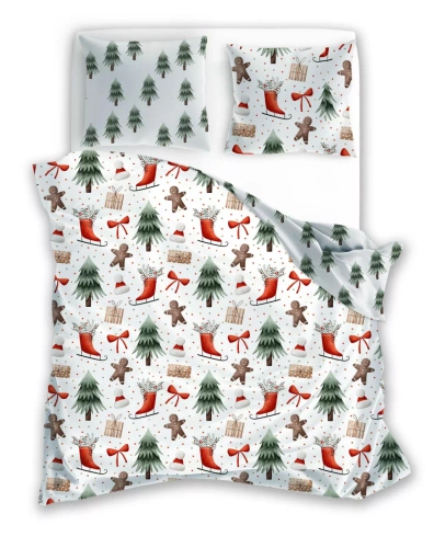 Scandic 068 Scandic Faro biała granatowa renifery  – pościel świąteczna dwustronna, bawełna 100%, komplet 