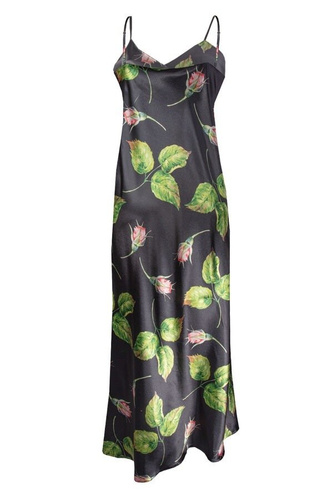 Długa halka satynowa Flowers  DKaren - DK-HI 8 czarny