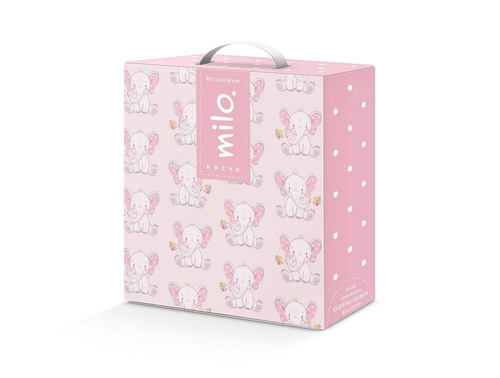 Kocyk włochacz dwustronny Milo sherpa słonik różowy