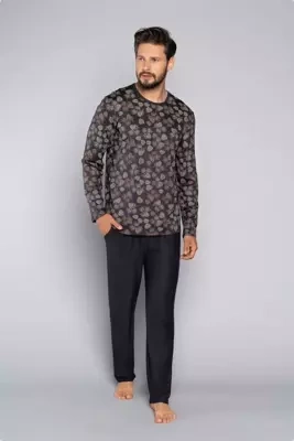 Piżama Męska z długim rękawem i spodniami Pinus Italian Fashion - druk/grafit