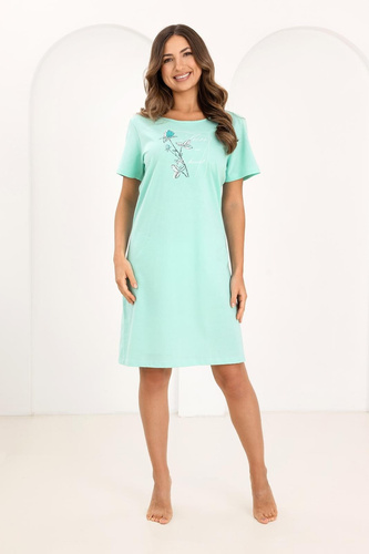 Bawełniana Koszula Nocna Damska Regina 172 – Krótki Rękaw, Dekolt Półokrągły, Stylowy Nadruk, Komfortowa Długość