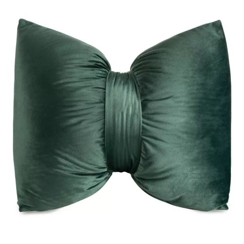 Eurofirany Poduszka świąteczna 45x55 zielona ciemna– welwet, ozdobna kokarda