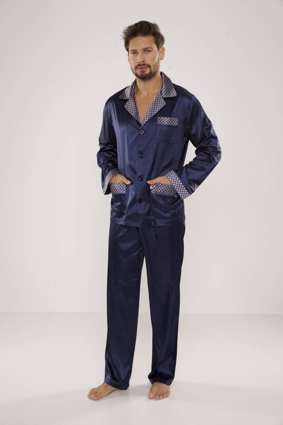 939 Piżama Męska Satyna-granatowy