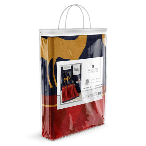 Koc świąteczny z frędzlami 092 JB renifery Detexpol granatowy/czerwony