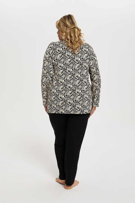 Piżama Damska długi rękaw, długie spodnie Abisynia Italian Fashion - czarny/druk