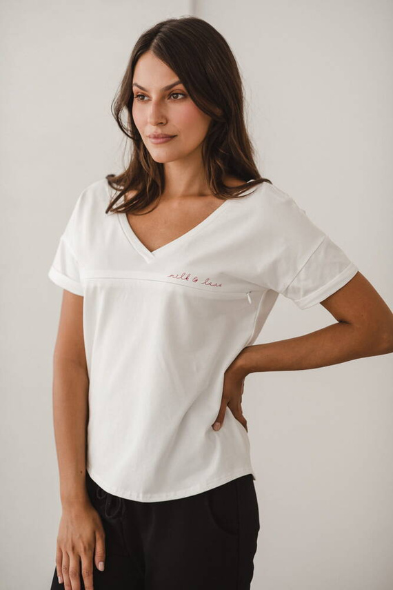 M-Shirt Bluzka ciążowa i do karmienia V-neck Milk&Love kremowobiały 