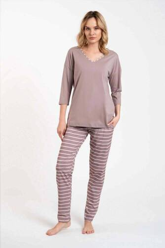 Piżama Damska 3/4 rękaw, długie spodnie Betty Italian Fashion - cappuccino/druk cappuccino