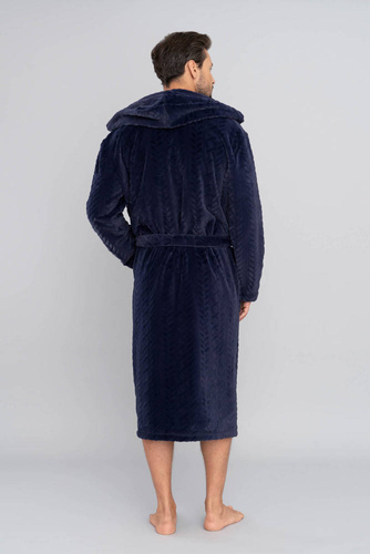Szlafrok męski z kapturem Zygmunt Italian Fashion- granatowy 