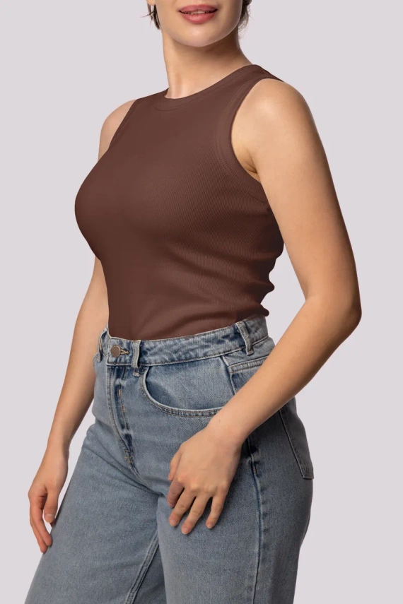 Koszulka damska bez rękawków Tank top ribben Mona czekoladowy 