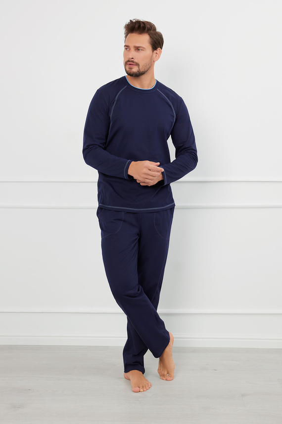 Piżama Męska długi rękaw, długie spodnie Salomon talian Fashion - granatowy/niebieski