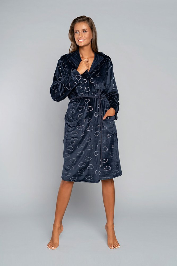 Szlafrok damski z kieszeniami Eliksir Italian Fashion - czerwony/druk