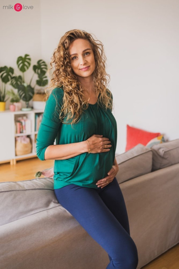 Bluzka ciążowa i do karmienia z rękawem 7/8 Kangaroo Milk&Love butelkowa zieleń