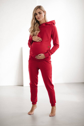 Dresowe spodnie ciążowe Milk&Love karminowa czerwień