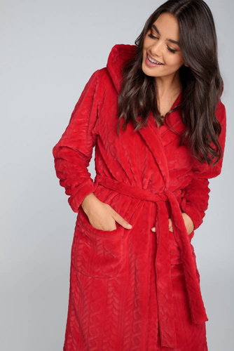 Szlafrok damski z kapturem Zala Italian Fashion - czerwony