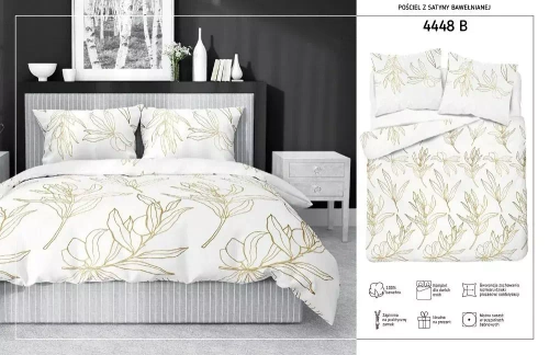 Pościel satynowa liście 4448 B Home Satin Detexpol biały 