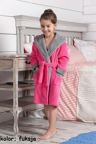 Szlafrok dziecięcy Kids Delfino - light pink/grey