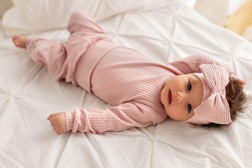 Body niemowlęce z długim rękawem "Natural Harmony" Makoma pudrowy róż 