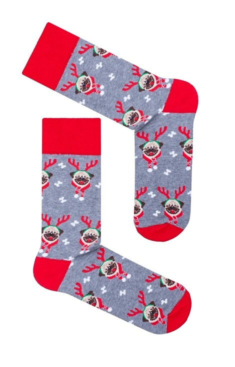 1290-036 Mopsy Skarpety męskie Milena szare– świąteczne, kolorowe, bawełniane