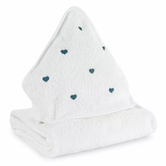 Niemowlęce okrycie kąpielowe Baby 58 Serca Eurofirany biały/niebieski