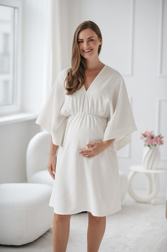 Sukienka do karmienia i na ciążę Mama Zen – elegancka, kimono, dekolt V Milk&Love śmietankowy 