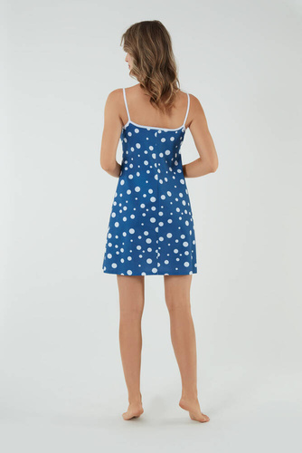 Koszula nocna na wąskim ramiączku Ojos Italian Fashion - druk niebieski