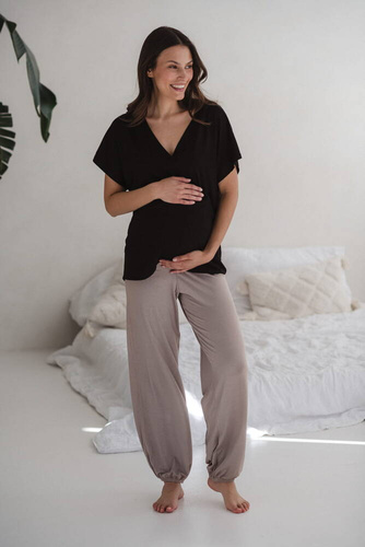 Bambusowe spodnie od piżamy ciążowej długie Moon Milk&Love beżowy