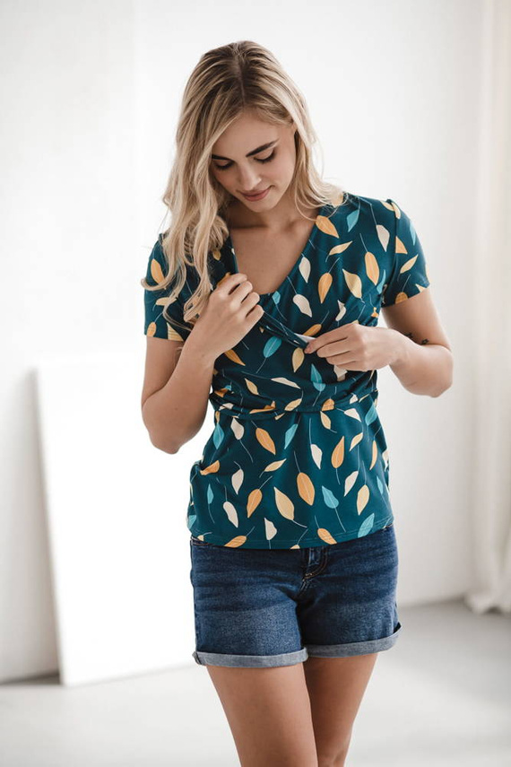 Bluzka do karmienia i ciążowa Milk Bar Milk&Love turkusowy w listki