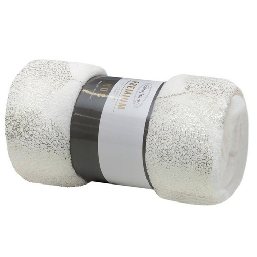 Koc narzuta z mikrofibry z błyszczącym nadrukiem liści Ginko 2 Eurofirany miodowy