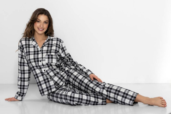 Piżama damska rozpinana flanelowa Stay Warm Momenti Per Me black