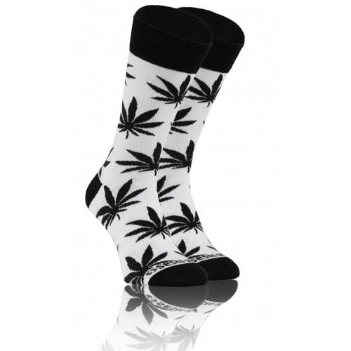 Liść Skarpety długie  finest cotton dwie różne Sesto Senso czarny/biały biała góra