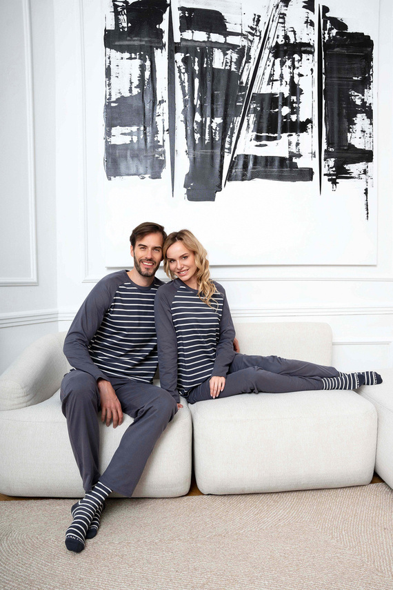 Piżama Męska długi rękaw, długie spodnie Lars talian Fashion - druk grafitowy/grafitowy