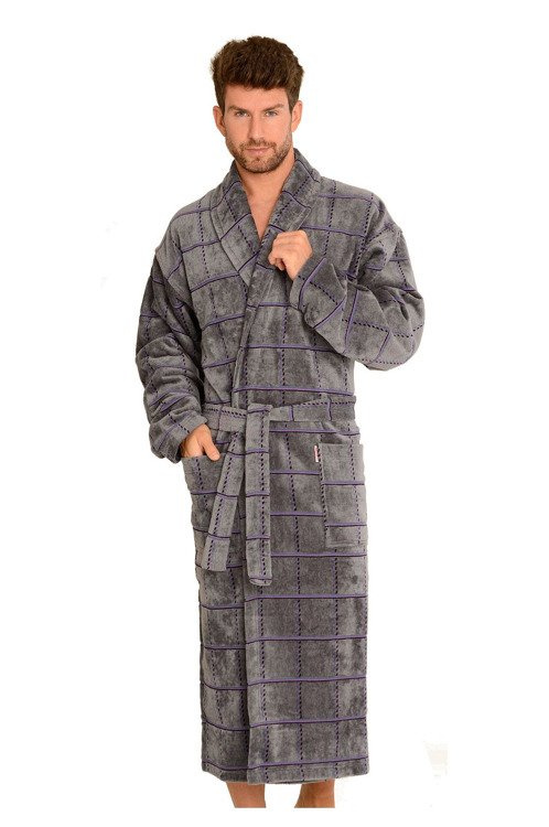 803 / 819 Twin Frotte szlafrok męski Forex - szary w kratę fioletową (grey checked)